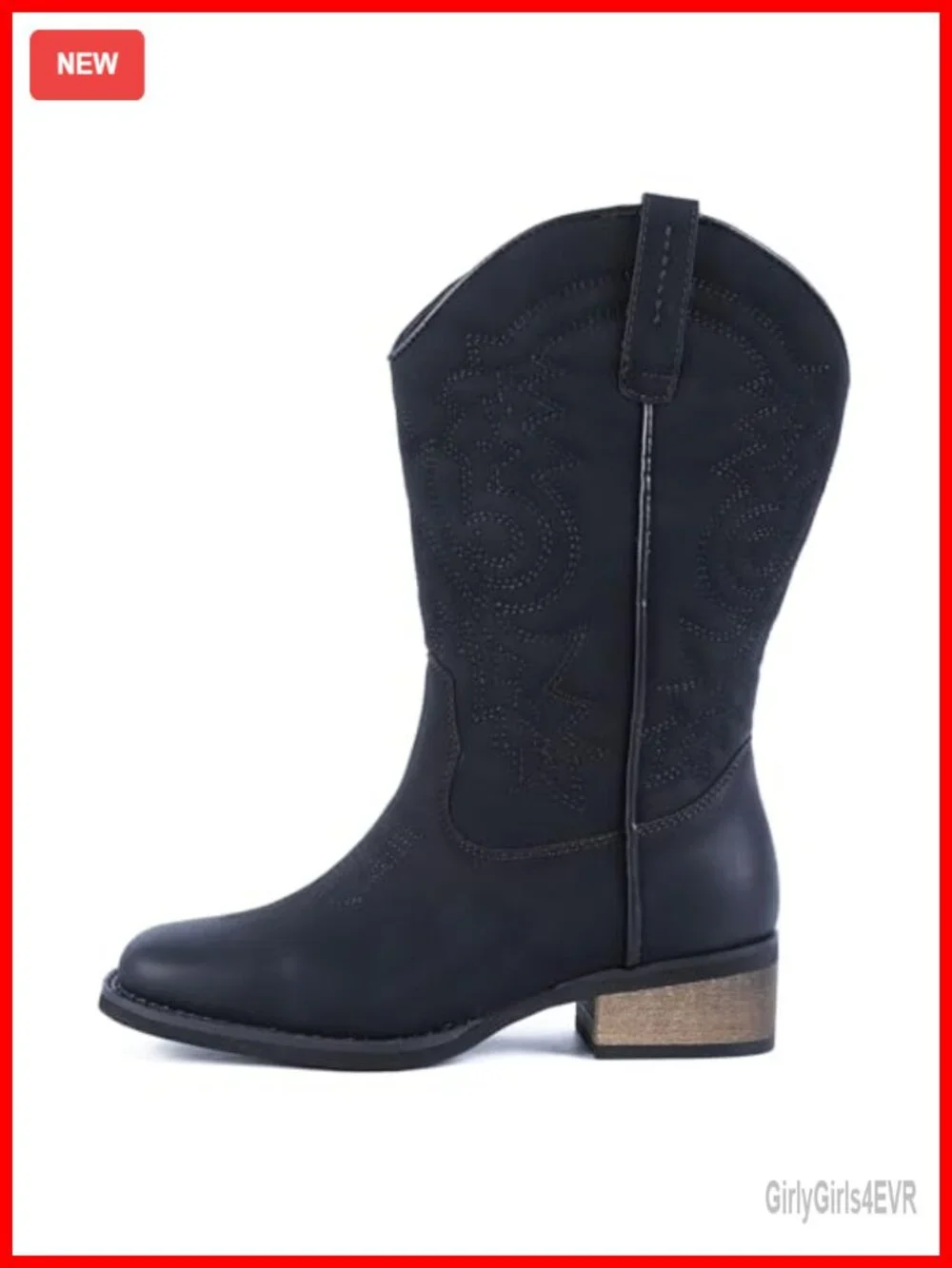Cowgirl Western Boots Square Toe Wide Calf Low Heel Mid Calf Booties Faux